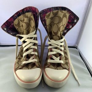 COPY - COACH Women's Brown Monogram Logo "Bonney" High-Top Sneakers